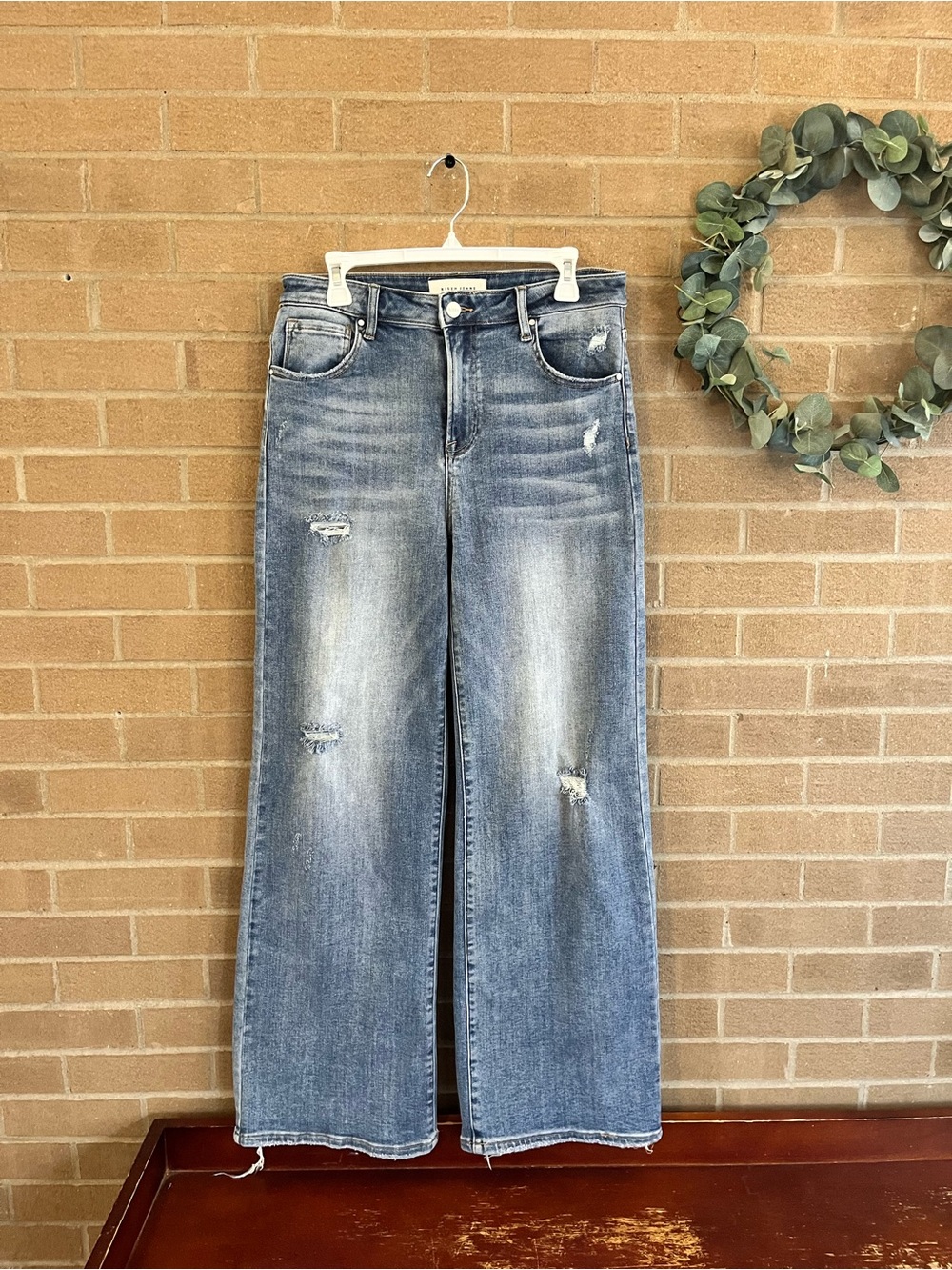 Women’s Straight Leg Distressed Jeans - Light Blue
